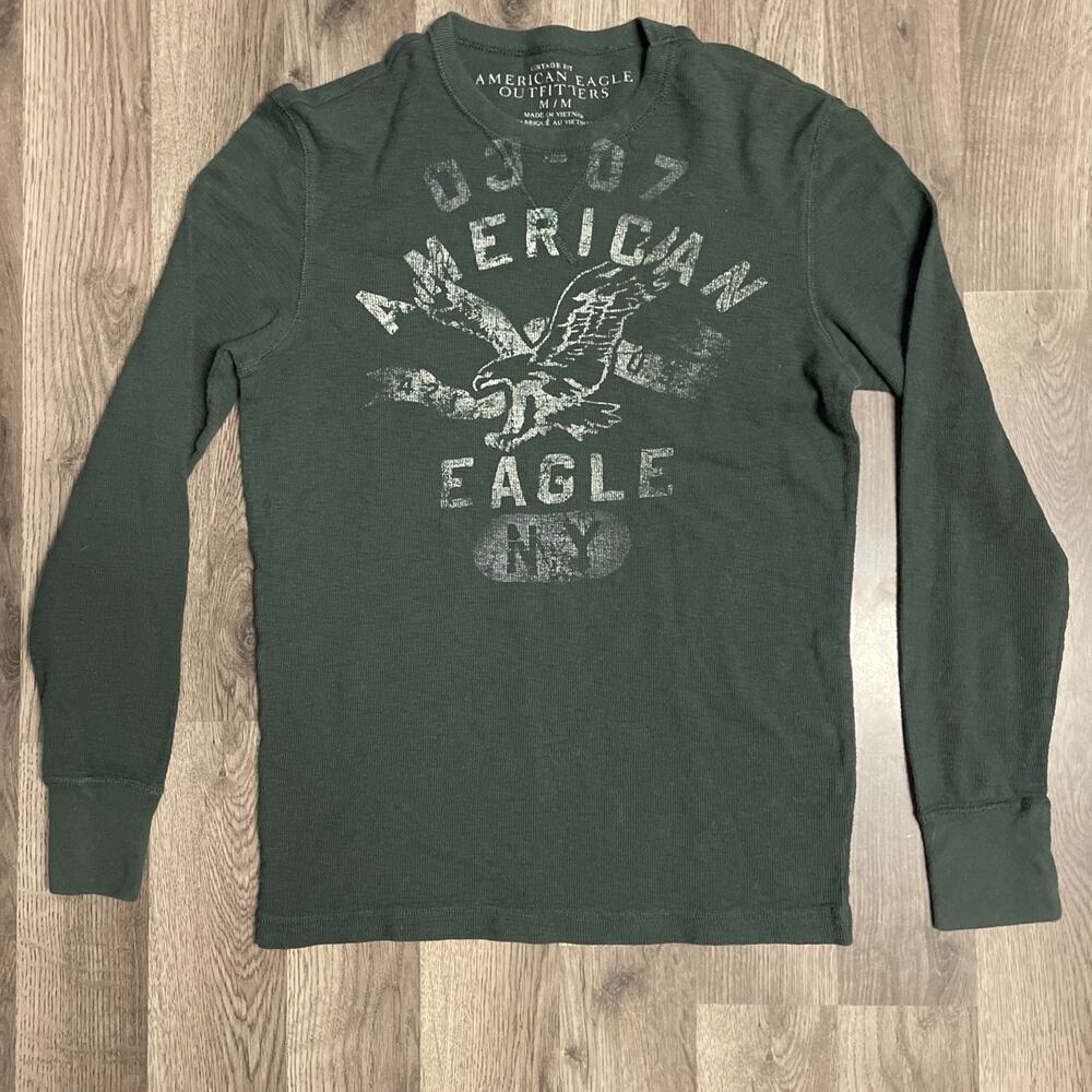 American Eagle Outfitters Waffel Thermal Graphic Print Eagle Shirt Men's Medium